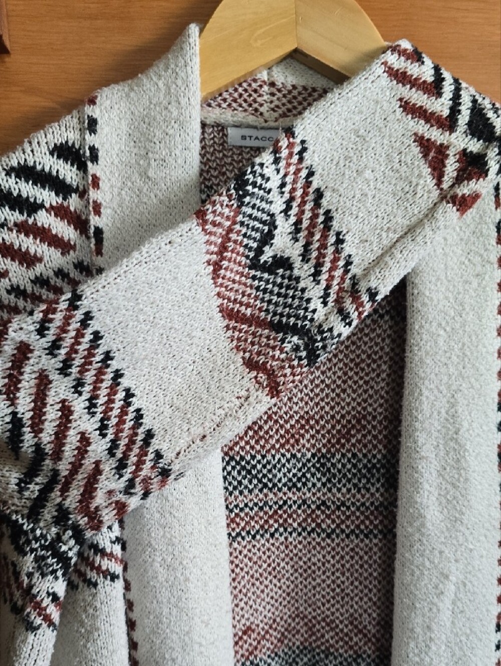 Staccato Cream Rust Geometric Longline Open Cardigan Size Small - Picture 4 of 5
